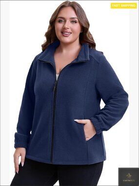 Plus Size Polar Fleece Jacket Lightweight Zip Up Soft Cozy Modern Fit